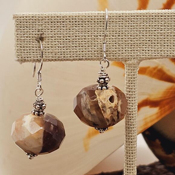 Boulder Opal Faceted Vint. Bead Sterling Artisan Earrings - Picture 4 of 6